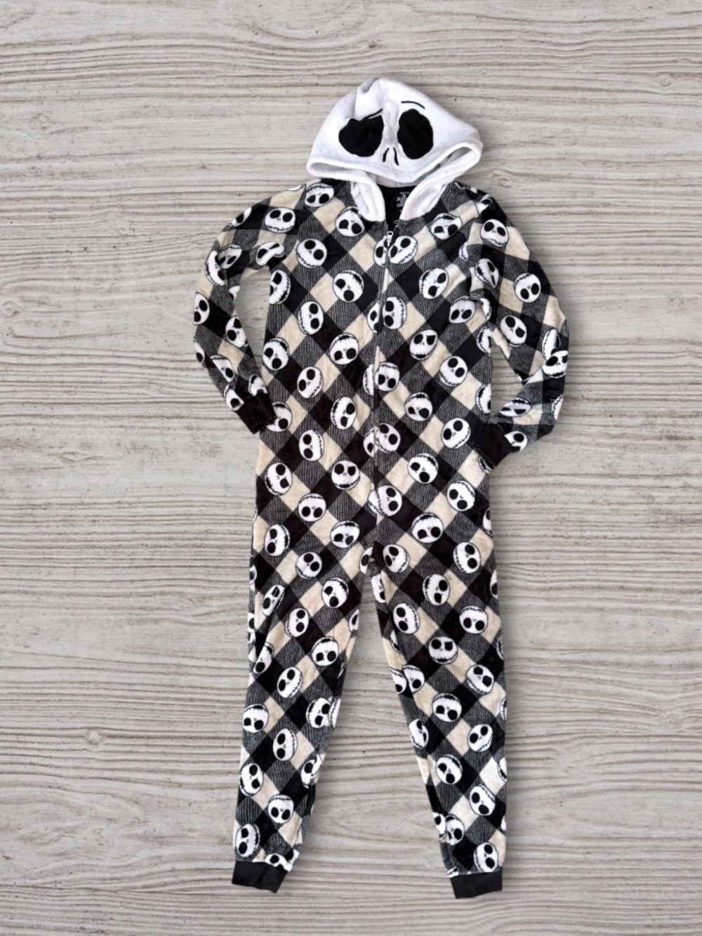 Disney Nightmare Before Christmas Jack Skellington Hooded One Piece Pajamas M